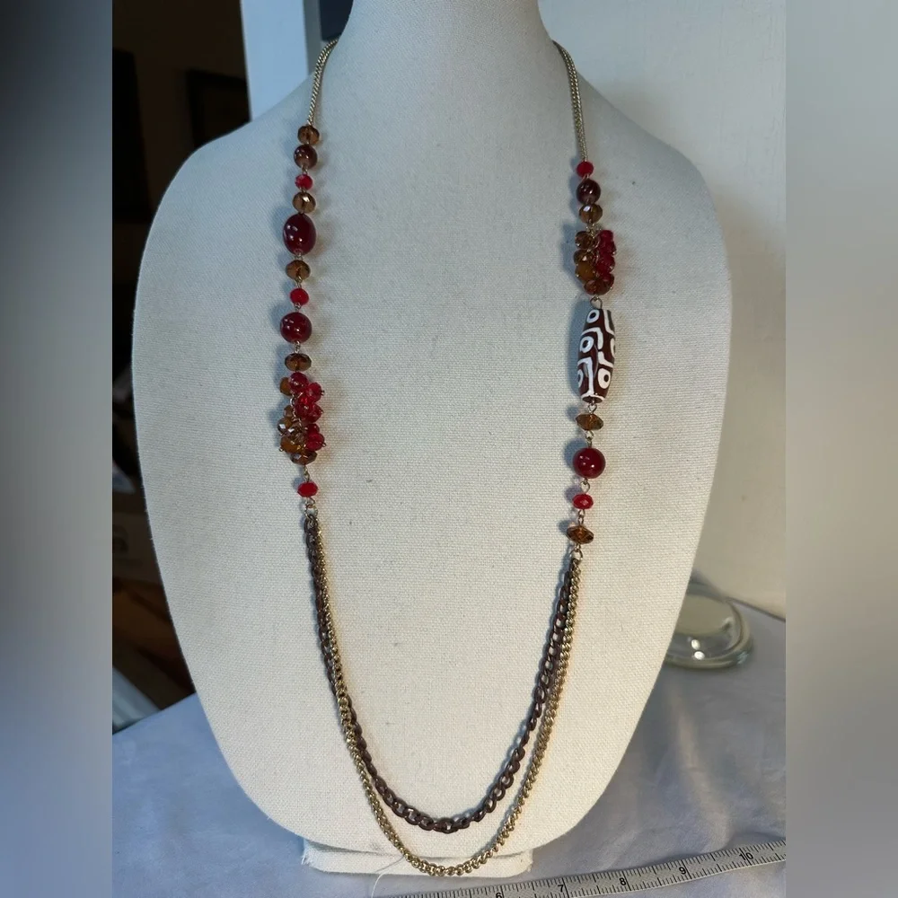 Long goldtone sparkly statement necklace